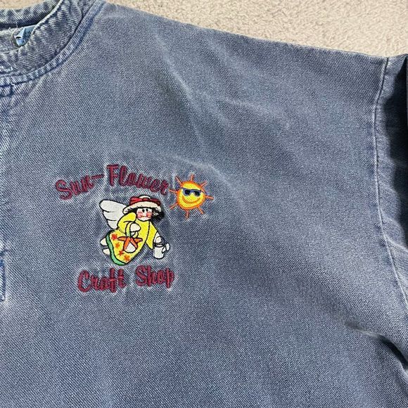 VTG Sun-Flower Craft Shop Sweater XL Blue Embroidered Fleece Lined Henley - Picture 4 of 12